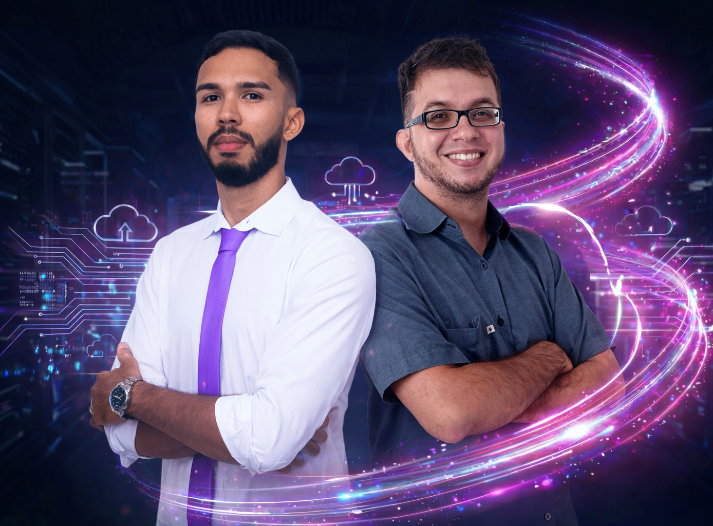 Desenvolvedores da Aurora Cloud com um funto de código